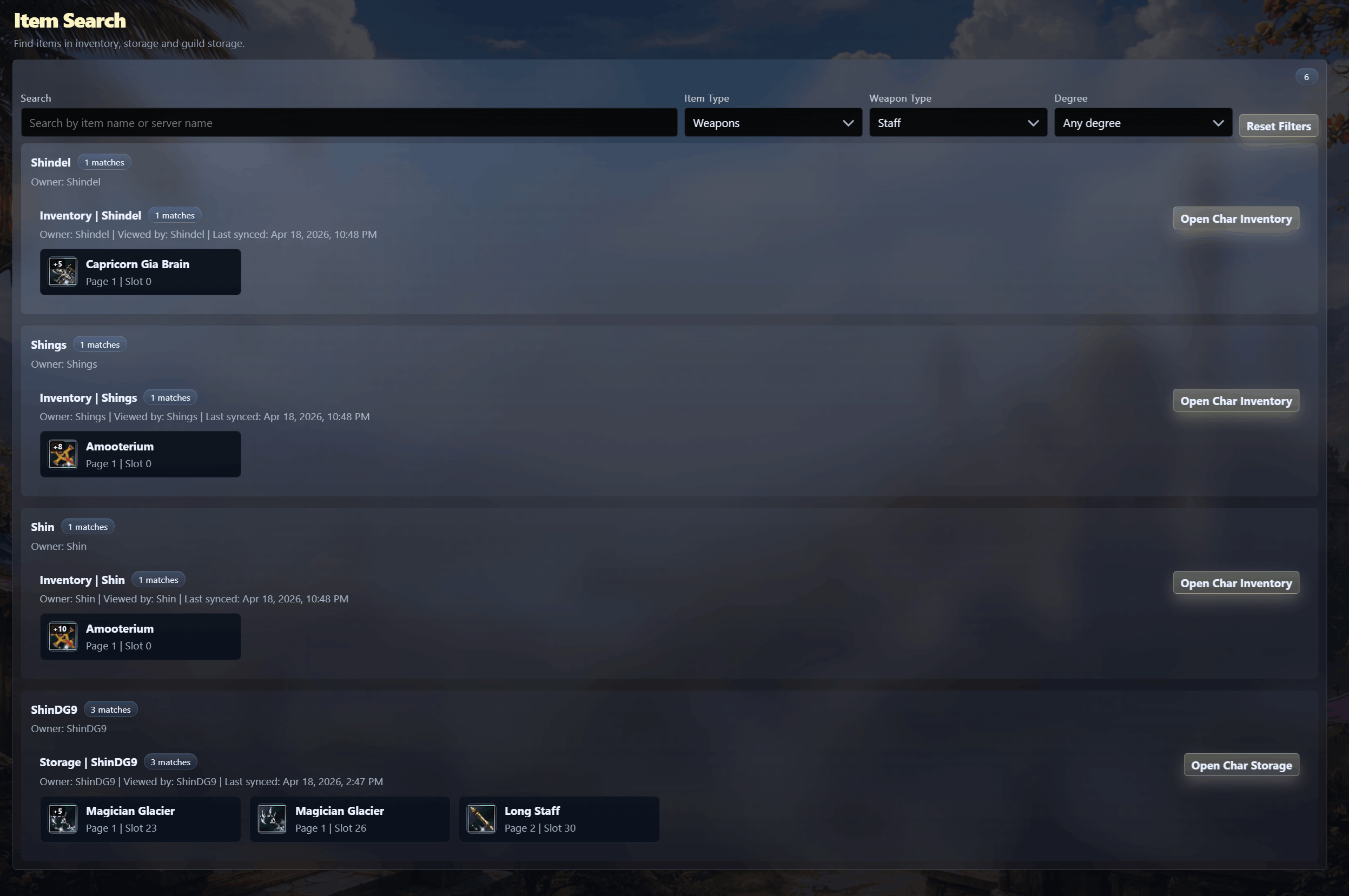 phMonitor item search